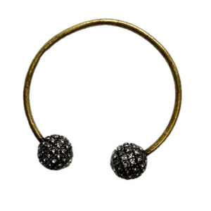 Cuff Wire Bracelet Antique-Style Gold-Tone Wire Rhinestone Ball Ends 80s Vintage